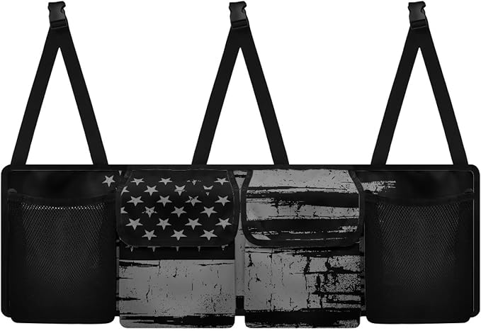 American Flag Car Trunk Organizer, Backseat Hanging Large Storage with Adjustable Straps & 4 Pockets, Waterproof Collapsible Cargo Bag, Car Interior Accessories for Auto SUV MPV