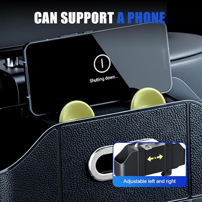 Multifunctional Car Back Seat Storage Organize with Tissue Holder, 2 Cup Holders and Purse Hooks, For Phones, Snacks, Drinks, Bags, Travel Storage (Black)