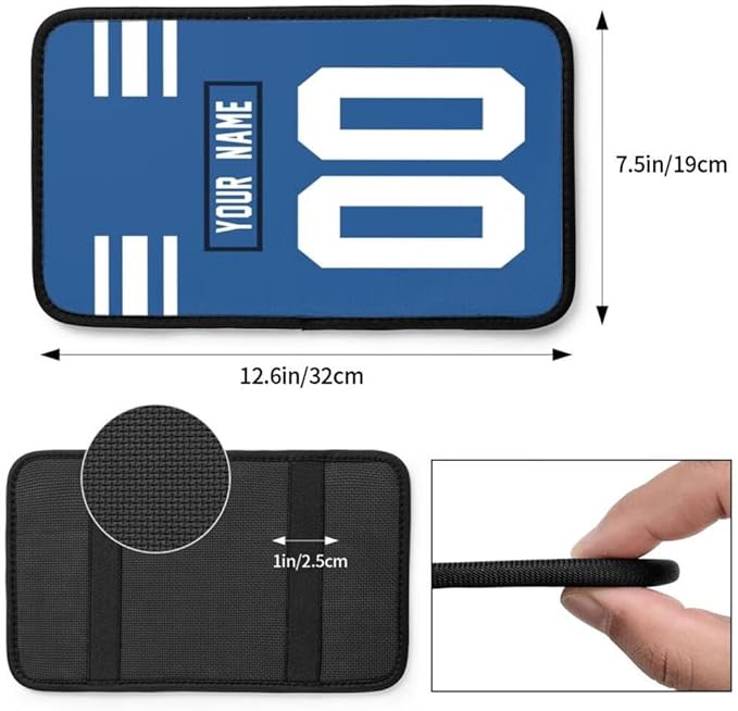 Custom Car Armrest Cover,Add Personalized Name and Number As Gifts for Loyal Football Fans,American Football Auto Center Console Pad Car handrail Box Cushion,Fit for Most Car Seat Box Cover Protector