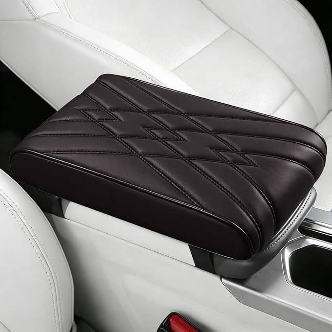 Car Center Console Cover, Memory Foam Leather Soft Breathable Armrest Seat Storage Box Protector Pad, Automotive Interior Middle Console Cushion Cover, Universal for Truck SUV Van (Coffee)
