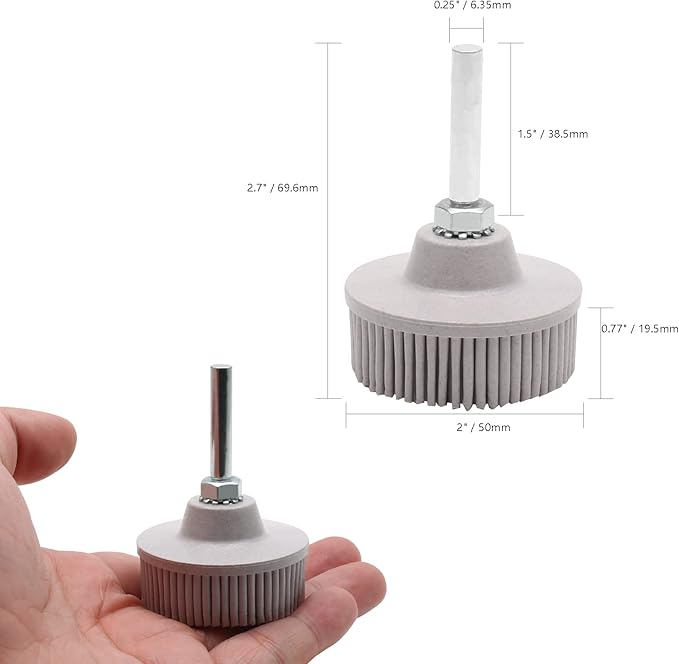 2Pcs 120 Grit White Bristle Disc Attachment, 2 Inch Abrasive Bristle Disc Gasket Removal Disc with 1/4 Shank Coating Removal Disc for Rotary Tool