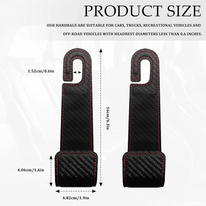 1PCS Purse Holder for Car, Purse Hook for Car, Leather Headrest Hooks for Automotive Back Seat, Auto Accessories Back Seat Organizer Hook for Grocery Bag Handbag Coat (Carbon Fiber, 1PCS)