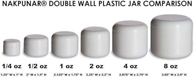 Nakpunar 12 Pcs, 8 Oz White Double Wall Plastic Jars with Dome Lid - Made in the USA
