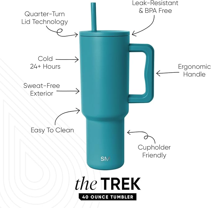 Simple Modern 40 oz Trek Tumbler with Handle and Straw Lid | Cup Holder Friendly Insulated Stainless Steel Travel Mug | Maui