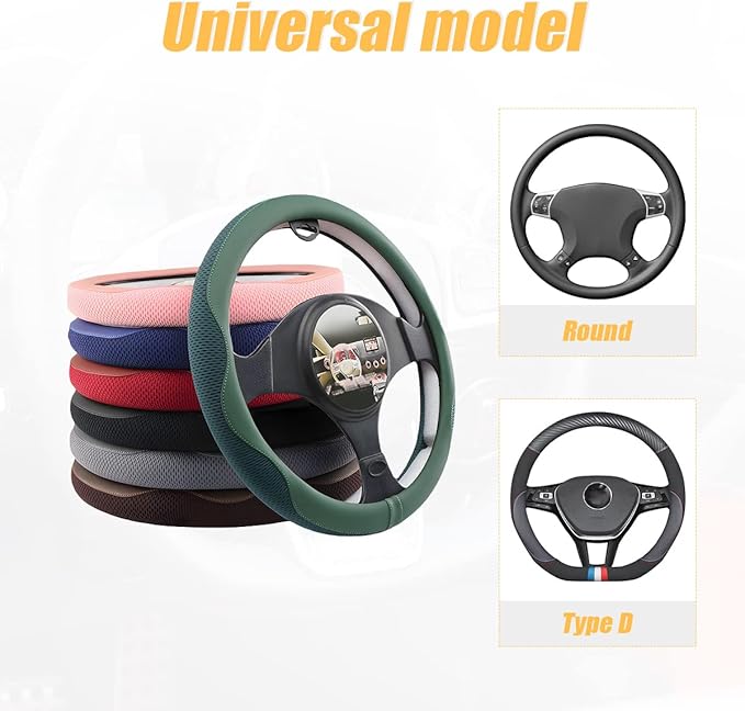 Car Steering Wheel Cover, Microfiber Breathable Ice Silk Leather Steering Wheel Cover Soft Anti-Slip Safety, 15inch Four Season Universal Fits for Most Truck,SUV,Cars (Blue)