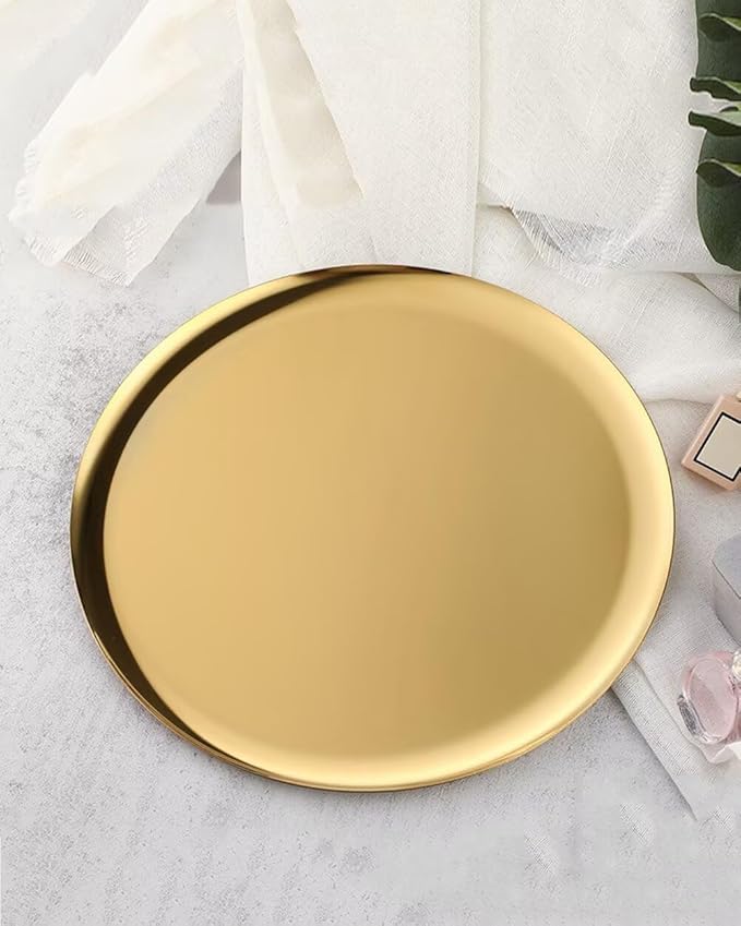 Serving Trays 11in Stainless Steel Decorative Tray Round Gold Tray for Kitchen Wedding Party Coffee Table