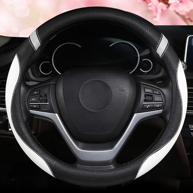 Steering Wheel Cover for Women Leather Universal Steering Wheel Cover for Car 15 inch (White)