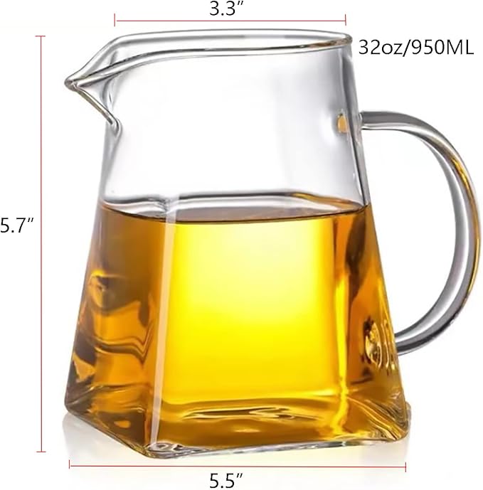 Glass Pitcher with Handle, Milk and Cream Pitcher Cup Jug, Heat Resistant Borosilicate Glass Creamer for Coffee Tea or Maple Syrup Serving, Stovetop & Microwave Safe (32oz/ 950ML)