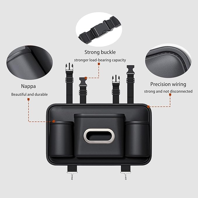 Car Headrest Backseat Organizer, Multifunctional Vehicle Seat Back Storage Box with Drink Cup Holder and Hooks, Automotive Travel Accessories, Universal for SUV, Sedan, Truck (Black)