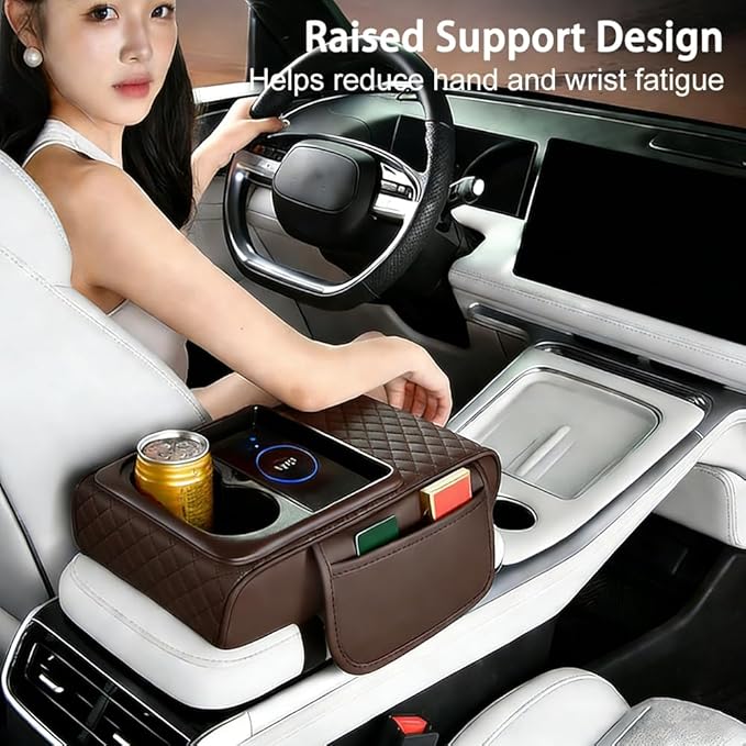 Armrest Cover for Car for Tesla Model X 2016-2026, 4 in 1 Storage Box Pad with Cup Holders, Center Console Cover Cushion Heightening Pad,C