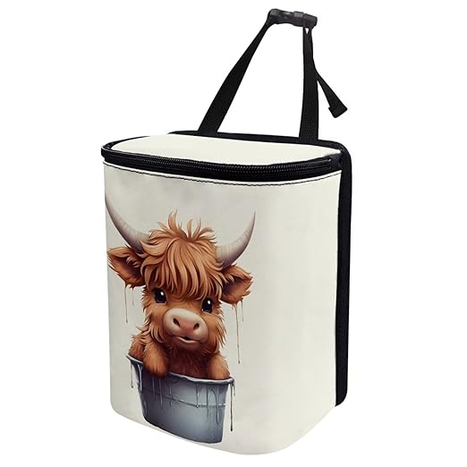 Cute Highland Cow Car Trash Can Easy Installation Multipurpose Trash Bin for Cars Leak Proof Car Trash Bag Hanging Automotive Accessories Universal Fit for Most Cars,SUV,Sedans