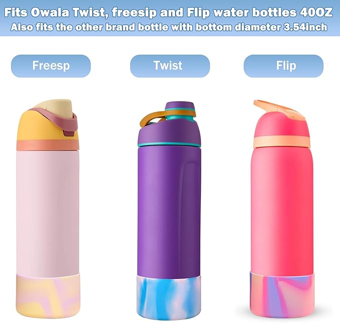 2Pcs Silicone Boot Sleeve for Owala Water Bottle FreeSip Twist and Flip Protective Silicone Bottom Base Bumper for Owala Flask Water Bottle BPA Free, Anti-Slip