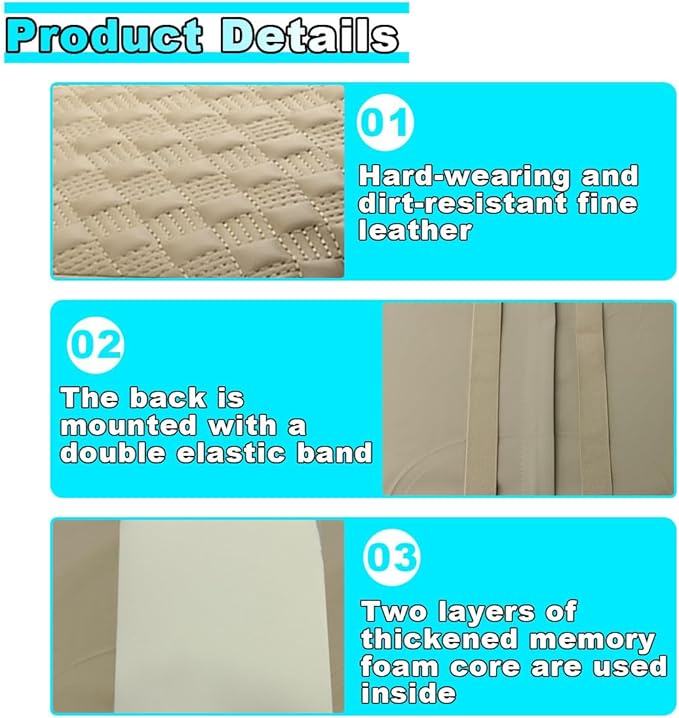 Car Center Console Cover with Storage Pocket, Waterproof Leather Car Armrest Cover Cushion Pad Distributes Elbow Stress, Non-Slip Middle Console Storage Box Covers for Most Vehicles (Beige)
