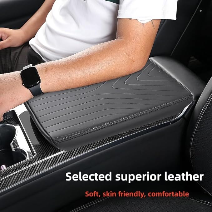 SPORTME Car Armest Cover Soft Leather Anti-Scratch Center Console Cover Pad,Elbow Support Seat Armrest Box Cushion Protector for Tesla Model X 2023 Accessories