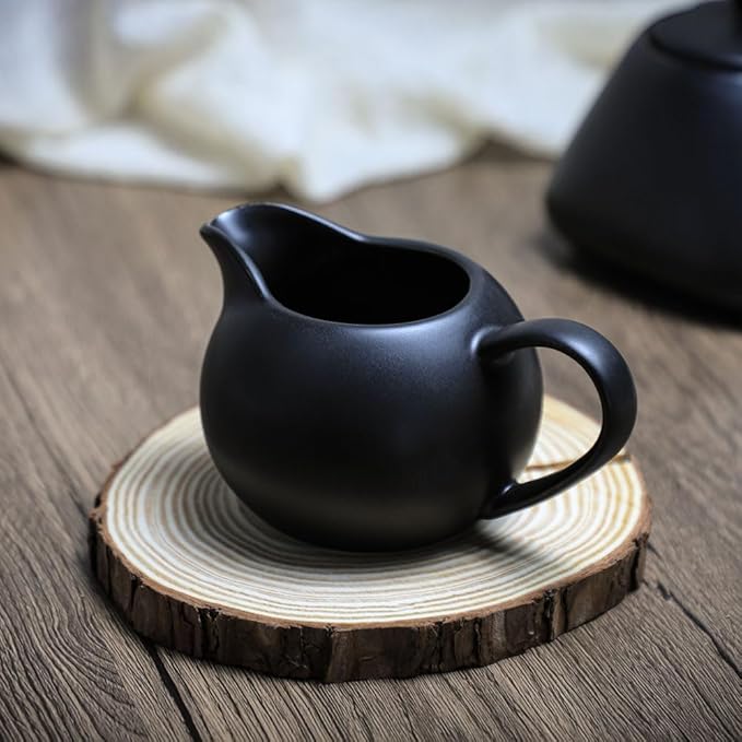 Matte Ceramic Simple Creamer with Handle, Small Coffee Milk Creamer Pitcher 8oz Black