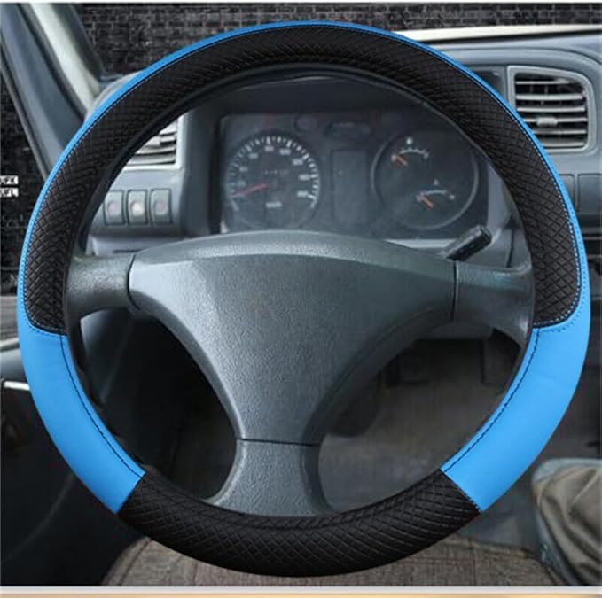 Car Van Semi Truck Trailer Bus Leather Steering Wheel Cover 15" 16" 17" 18" 19" Maximum Grip (Blue,38cm/15in)