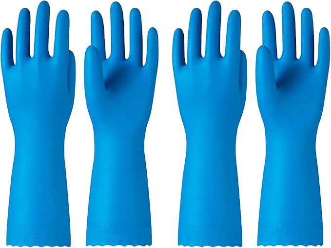 PACIFIC PPE 2 Pairs Reusable Dishwashing Cleaning Gloves with Latex Free, Cotton Lining, Kitchen Gloves, Blue, Small