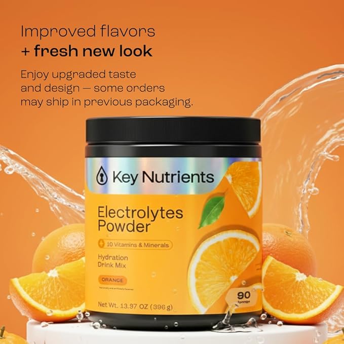 KEY NUTRIENTS Multivitamin Electrolytes Powder No Sugar - Tangy Orange Electrolyte Powder - Endurance & Energy Supplement - Hydration Powder - No Calories - 90 Servings - Made in USA