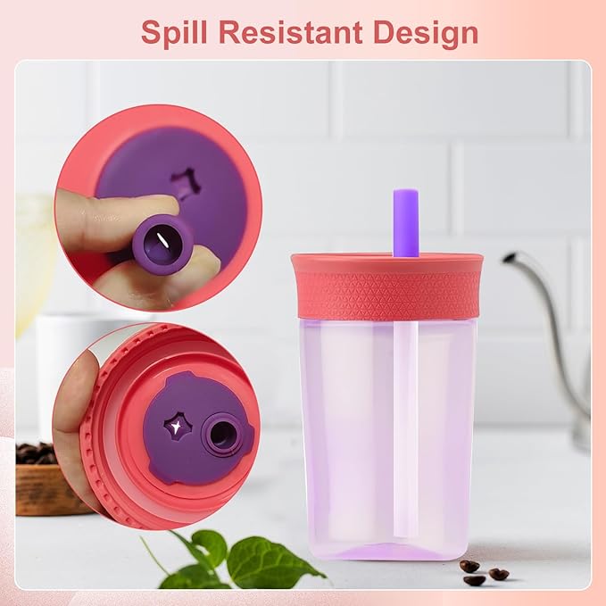 2 Pack Replacement Lids for Owala Kids Insulation Tumbler 12oz & 15oz, Spill Resistant Cap with 4 Flexible Straws, BPA-Free, Dishwasher Safe, Accessories for Owala Kids Bottle