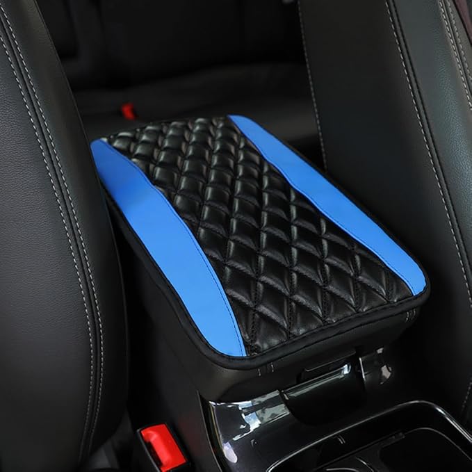 Leather Car Armrest Box Pad for Corvette C8 Stingray/C8 Coupé/C8 Z06/C8.R/C8 LT2 LT6 2019-2023 Waterproof Armrest Center Console Protector Cover Universal Arm Rest Cushion,Blue