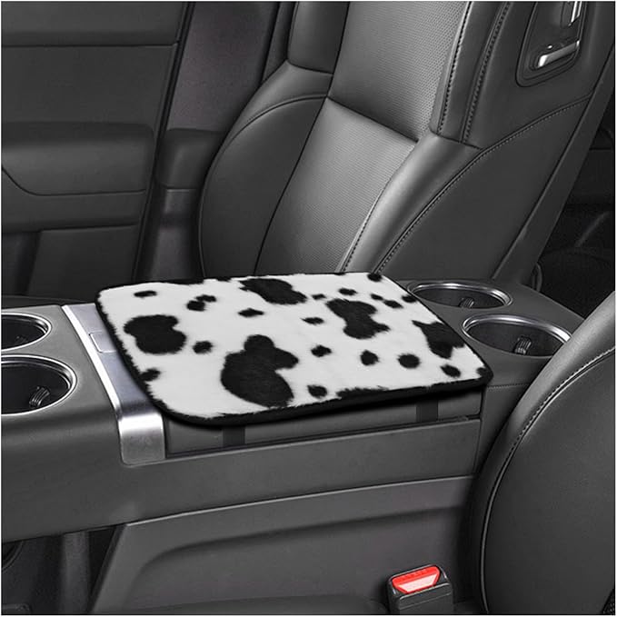 Furry Cow Print Armrest Cover for Car, Soft Plush Center Console Cushion Pad, Car Arm Rest Box Protector for Women Men, Universal Auto Decorative Accessories for Cars Trucks SUVs(Cow)