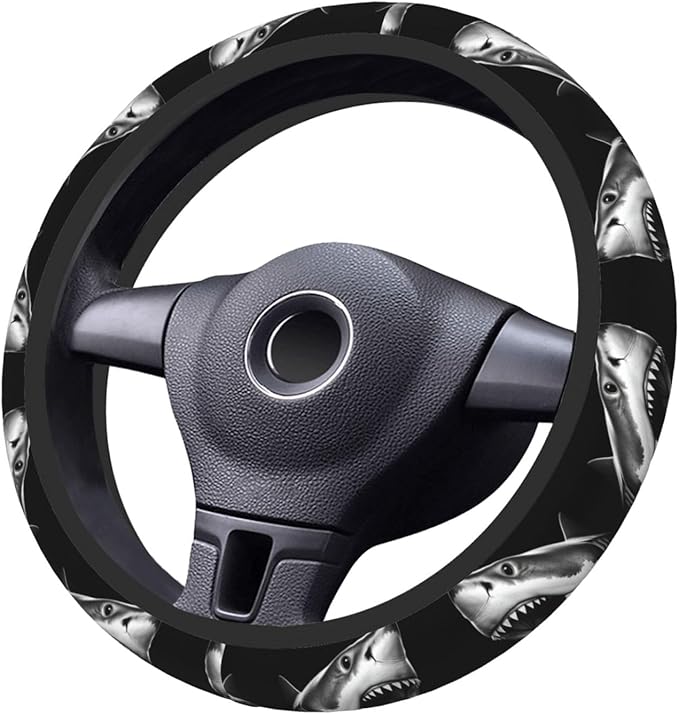 Vivid Shark Design Car Steering Wheel Cover, 15 Inch Steering Wheel Cover Stylish Decor for Most Cars