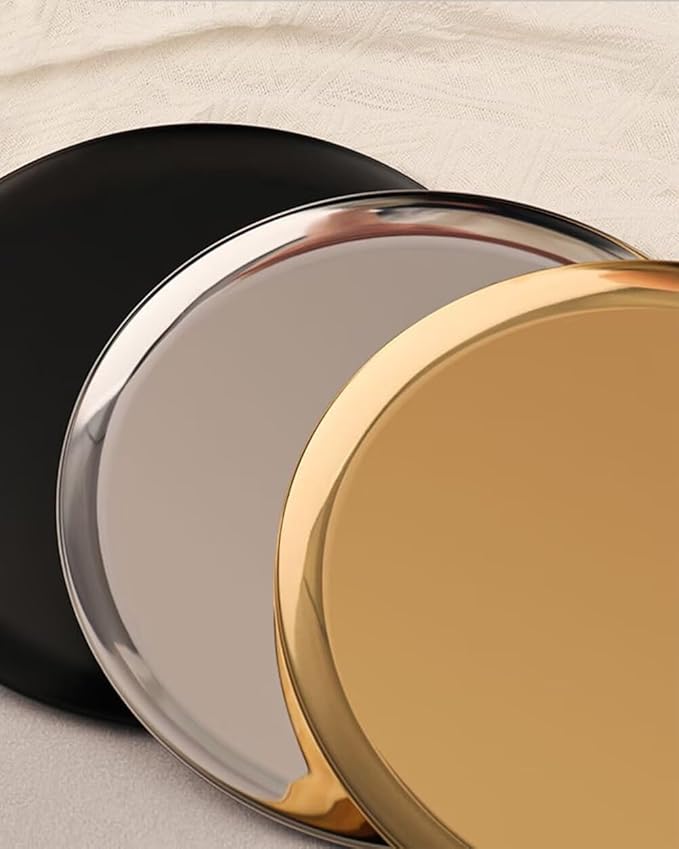 Serving Trays 7.9in Stainless Steel Decorative Tray Round Light Gold Tray for Kitchen Wedding Party Coffee Table