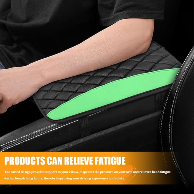 Car Center Console Cover, Leather Waterproof Armrest Seat Box Cushion Pad, Universal Decor Protector Mat, Comfortable Car Decor Accessories Fit for Most Cars, Vehicles, SUVs (Green)