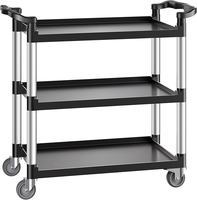VEVOR Utility Cart, 330 lbs Load Capacity, 3-Tier Utility Plastic Cart with 360° Swivel Wheels (2 with Brakes), 31.1 x 19.3-inch Food Service Cart for Warehouse, Office, Home, Restaurant, Kitchen