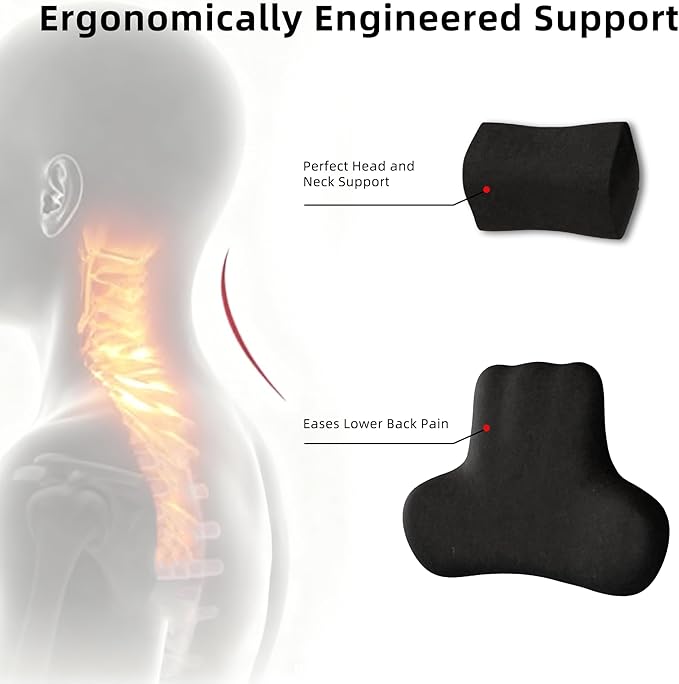 Car Neck & Lumbar Support Pillow Set for Honda Civic, Soft Memory Foam Headrest & Back Cushion, Ergonomic Comfortable Seat Support for Daily Driving and Long Trips Car Interior Accessories