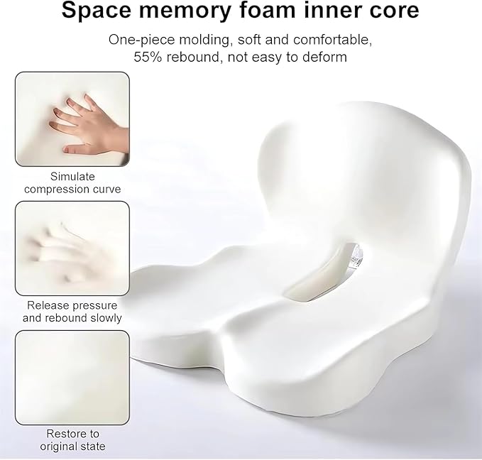 L-Shaped Memory Foam Seat Cushion with Lumbar Support-Ergonomic Car & Office Chair Cushion for Sciatica, Coccyx & Back Pain Relief Supports Hips & Back for Drivers & Long Sitting (Double Grey)