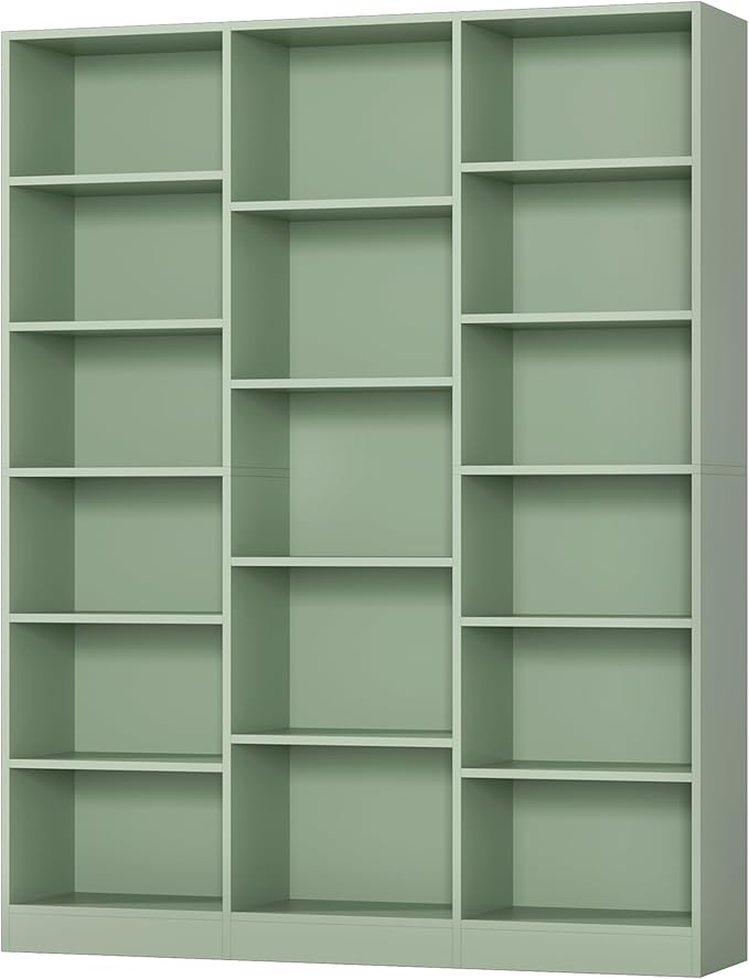 FACBOTALL Triple Wide Bookshelf, 6 Tier Large Bookshelf, Bookcase with 17 Open Display Shelves, 74'' Tall Bookcases and Bookshelves for Living Room, Home Office, Library, Green