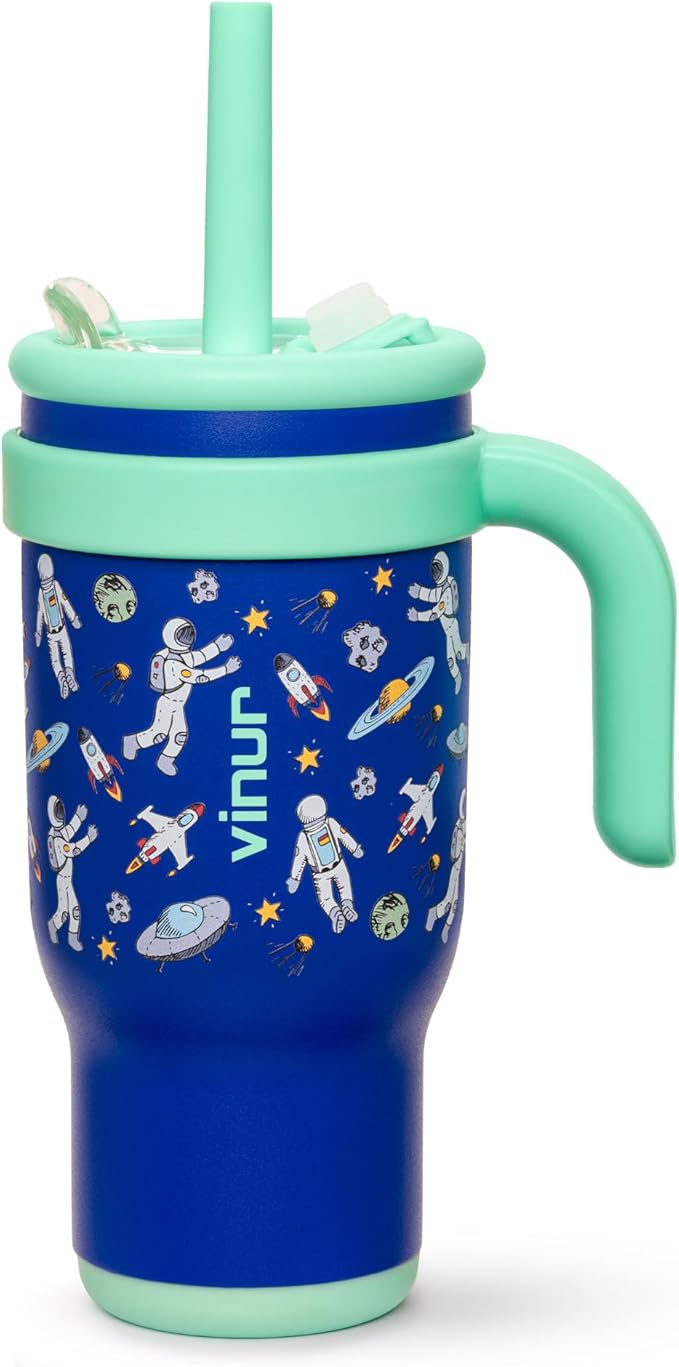 VINUR 17 oz Tumbler for Kids-Stainless Steel Double Wall Vacuum Insulated Tumbler with Handle, Leak Proof Water Cup with Lid and Straw (Astronaut)