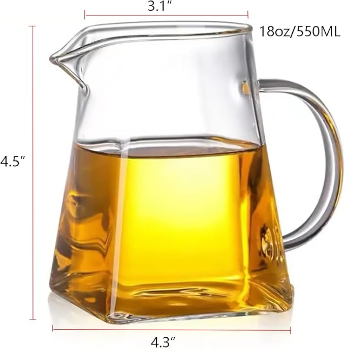Glass Pitcher with Handle, Milk and Cream Pitcher Cup Jug, Heat Resistant Borosilicate Glass Creamer for Coffee Tea or Maple Syrup Serving, Stovetop & Microwave Safe (18oz/ 550ML)