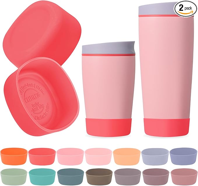 2pcs Silicone Boot for Owala SmoothSip Slider Coffee Tumbler 20oz 12oz, Anti-Slip Sleeve for Travel Coffee Mug, Protective Accessories for Owala BPA Free (Summer Harvest Red)