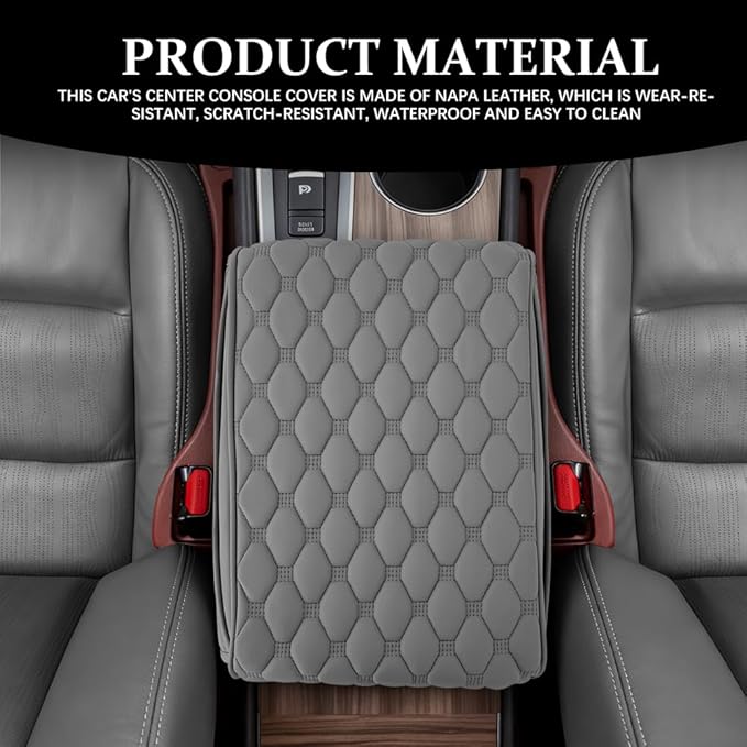Upgraded Car Center Console Cover, Armrest Cover for Car, Waterproof Leather Auto Armrest Cover Protector with 2 Pocket, Comfortable Arm Rest Box Cushion Pad for Vehicles, Trucks (Grey)