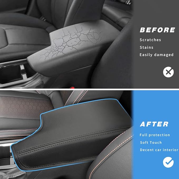 INTGET Car Center Console Armrest Cover for 2021 2022 2023 Subaru Crosstrek 2018 2019 2020/Impreza Accessories 2017-2023 Leather Arm Rest Box Lid Middle Console Cover Seat Protector (Black Stitches)