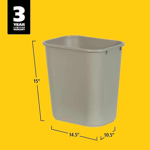Rubbermaid Commercial Products Resin Wastebasket/Trash Can, 7-Gallon/28-Quart, Beige, Plastic, for Bedroom/Bathroom/Office, Fits Under Desk/Sink