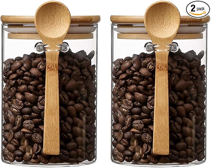 Airtight Food Storage Containers with Bamboo Lids and Spoon for Coffee Beans, Flour, Cookie, Sugar, Tea, Nuts and Spice Bath salt and more(2 Pack)