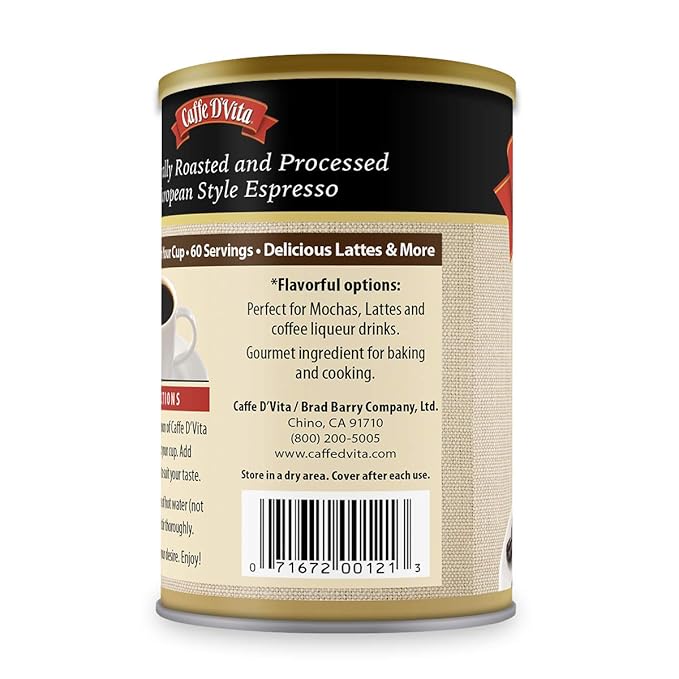 Caffe D'Vita Espresso Coffee - Instant Espresso Coffee Powder, Ground Espresso Beans, Keto, Gluten Free, No Cholesterol, No Trans Fat, Kosher-Dairy Instant Coffee Drinks - 3 Oz Can