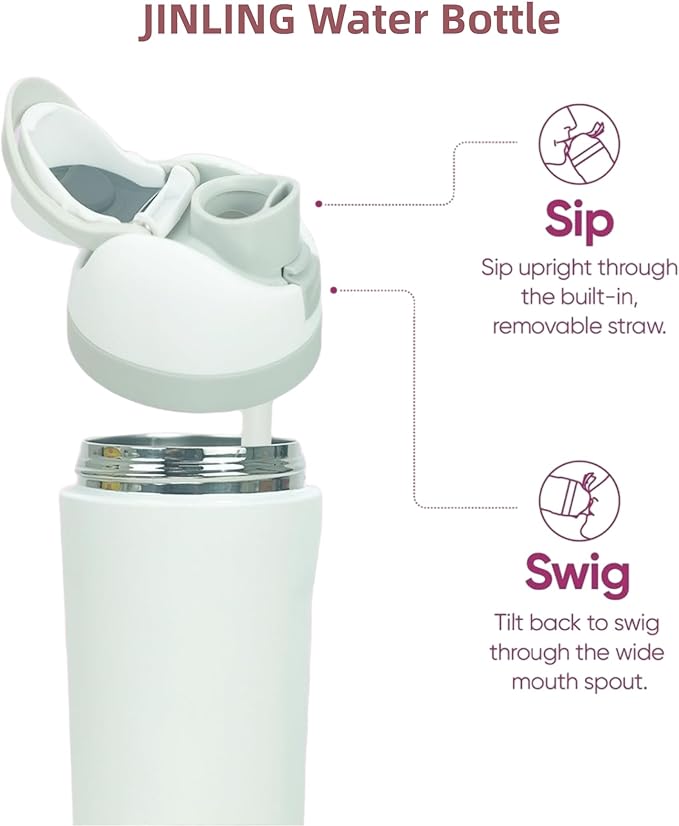 24oz Insulated Stainless Steel Water Bottle with Straw for Sports and Travel, BPA-Free Sports Water Bottle (Light Pink)