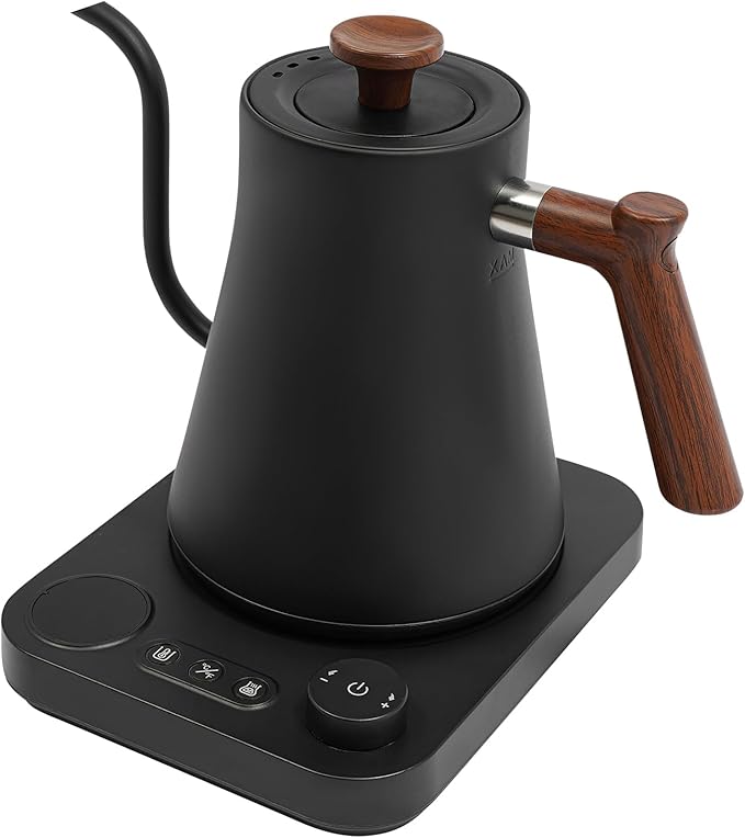 Electric Gooseneck Kettle, 1200W Precision Gooseneck Spout Designed with LED display, Digital Goose Neck Kettle for Quick Heat Up, Stainless Steel, Black, 0.9 Liter