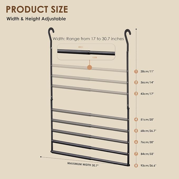 Closet Rod Extenders - Black Adjustable Closet Hanging Rod, Width & Height Expandable Clothes Rod, Space-Saving Closet Organizer for Hanging Clothes, Easy Installation, 2 Packs