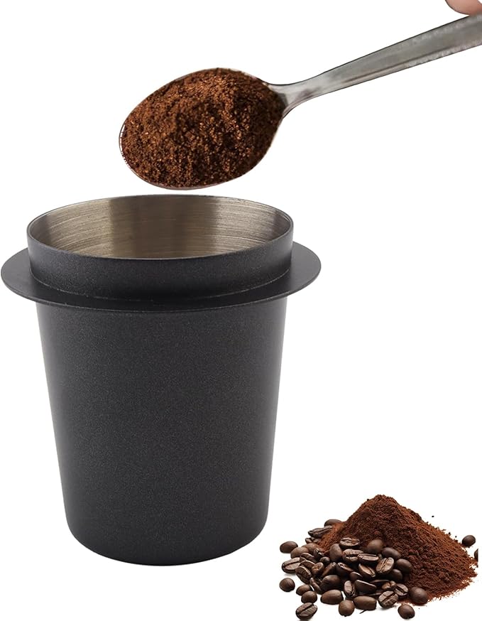 Coffee Dosing Cup 58mm, Stainless Steel Espresso coffee Dosing Cup Espresso coffee Machine Accessories, Coffee Powder Feeder Part coffee Grinder Powder cup Compatible (2, Black, 58mm)