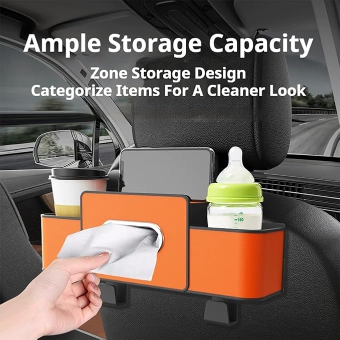 2026 New Car Organizer Back Seat, Car Organizers and Storage Box Behind Seat, 3-in-1 Multifunctional Car Backseat Organizer with Cup Holder & Tissue Box for Hold Phone, Snacks, Drinks, Handbag (C*1)