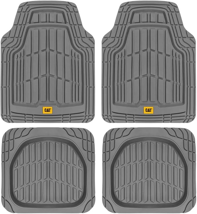 Cat® ToughRide™ Heavy-Duty 4 Piece Rubber All Season Floor Mats for Car Truck Van SUV, Black - Premium Trim to Fit Cars Floor Mat, All Weather Deep Dish Automotive Floor Mats, Total Dirt Protection