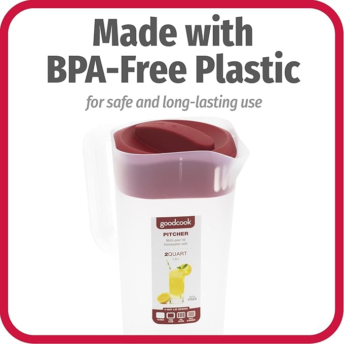 GoodCook 1/2-Gallon Pitcher with 4 Way Lid, BPA Free