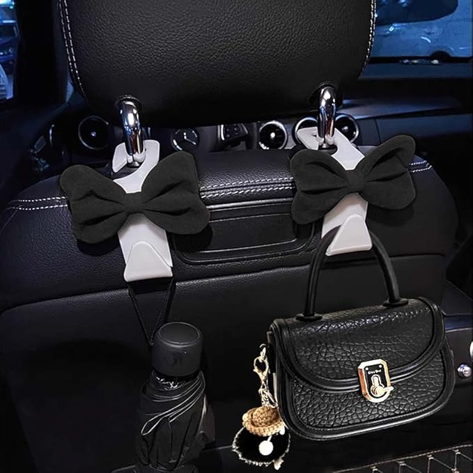 Car Back Seat Headrest Hooks, 2 Pack Stylish Back Seat Bag Hooks, Suitable for Purses, Bags, and Groceries, Car Interior Accessories (black)