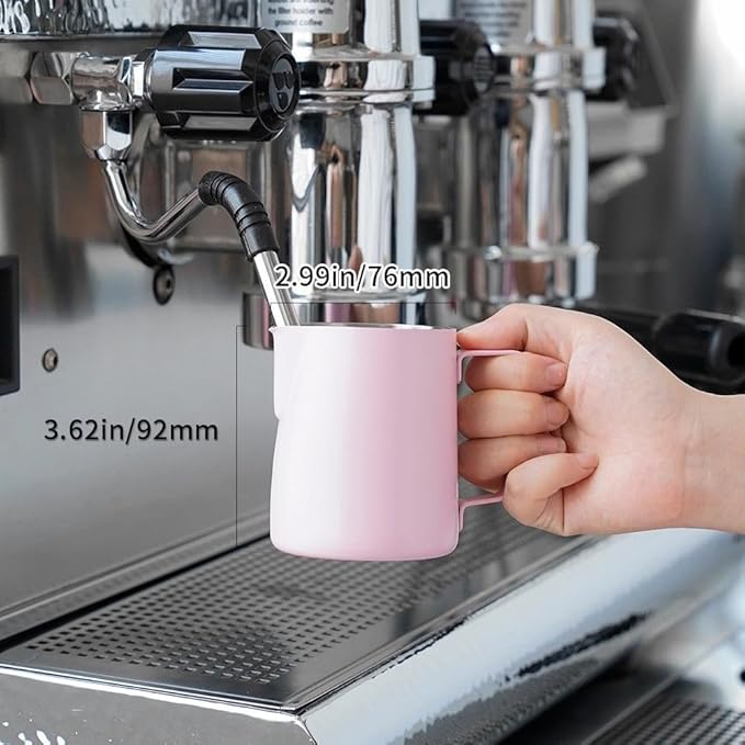 watchget Stainless Steel Milk Frothing Pitcher 12oz/350ml - Espresso Steaming Pitcher for Cappuccino, Latte Art, Coffee Machine Accessories Milk Jug Coffee Frother Cup, Pink