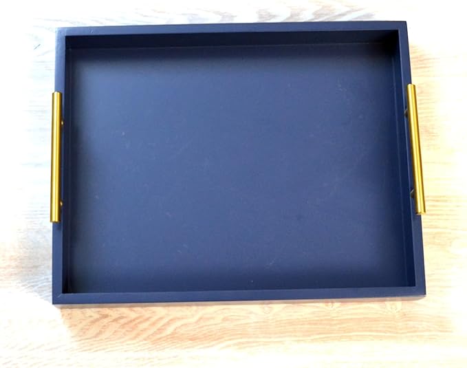 Decorative Tray with Polished Silver Metal Handles, Living Room Bathroom Coffee Bar Organizer Modern Tray for Decorative Accent Tray for Storage and Display (Sea Blue)